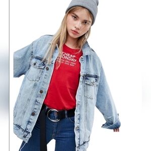 Cheap Monday Oversized Trucker Jacket distressed Destroyed Blue Large A1